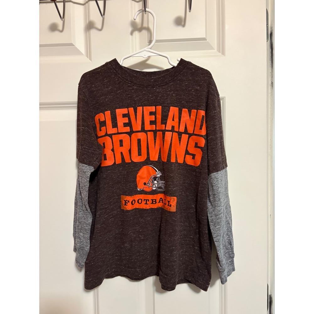 NFL Team Apparel Cleveland Browns Kids Brown Grey Long Sleeve Shirt Size M 8/10